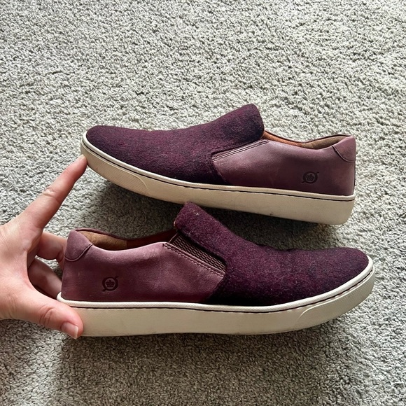 Born Skit Sneaker Women’s 9 Burgundy Wool Leather Slip On Loafer Classic Shoe - Picture 1 of 5